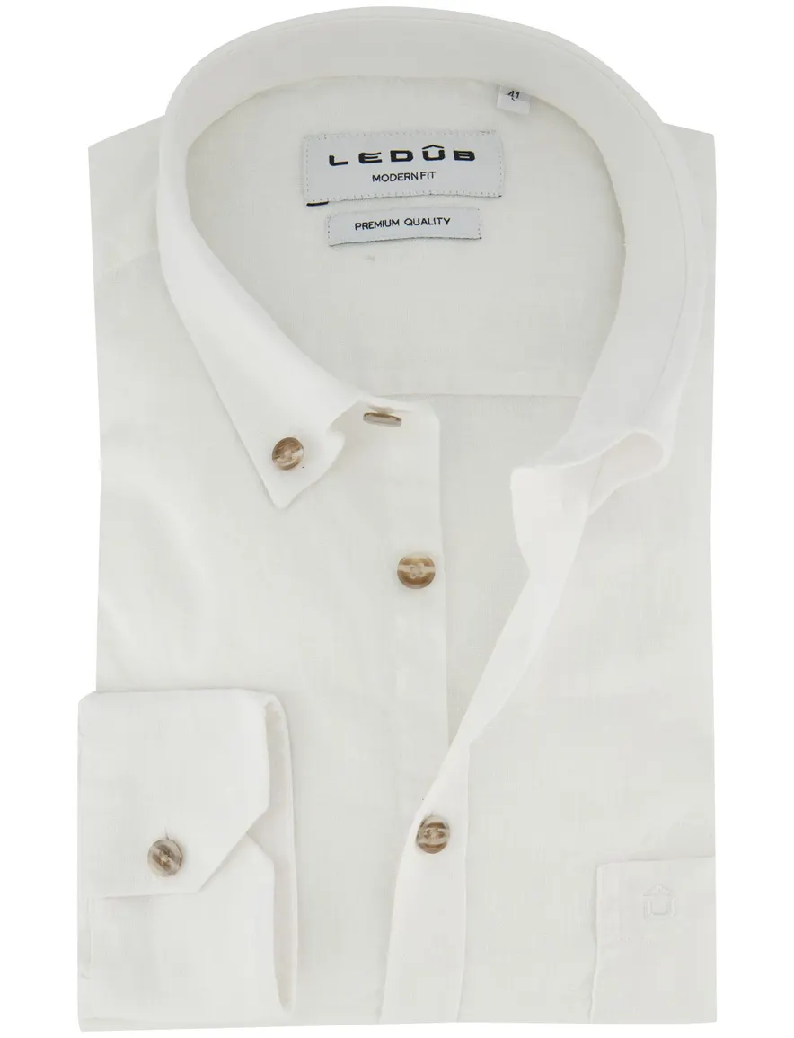 Ledub Modern Fit overhemd wit linnen mouwlengte 7