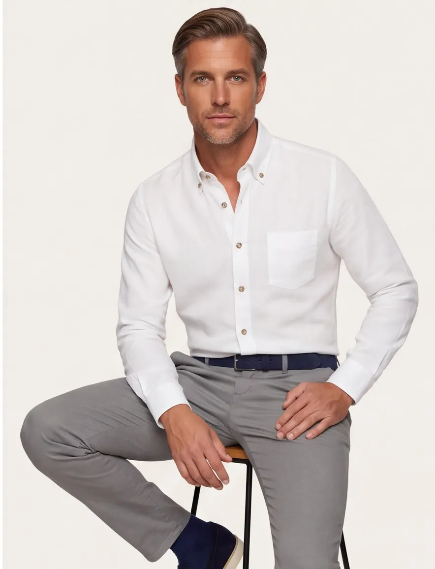 Ledub Modern Fit overhemd wit linnen mouwlengte 7