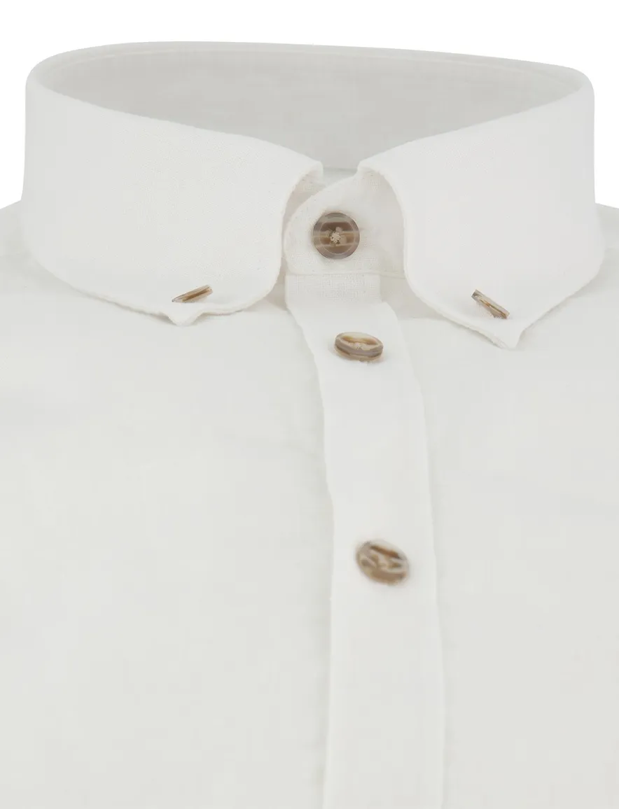 Ledub overhemd Modern Fit wit linnen borstzak button-down