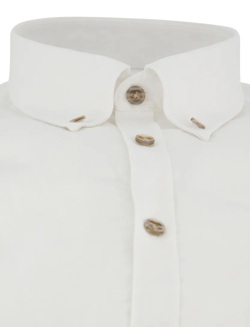 Wit Ledub Modern Fit overhemd linnen met borstzak casual