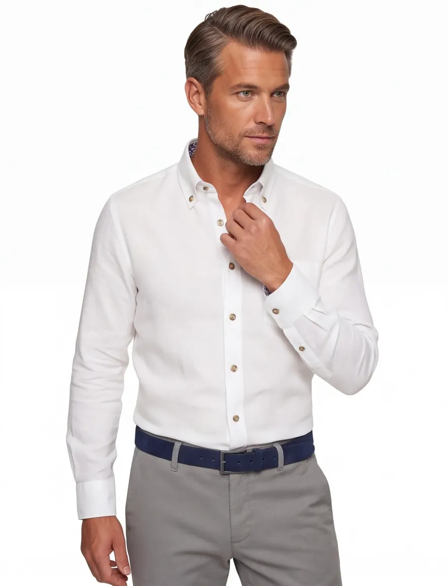 Ledub Modern Fit overhemd wit linnen mouwlengte 7