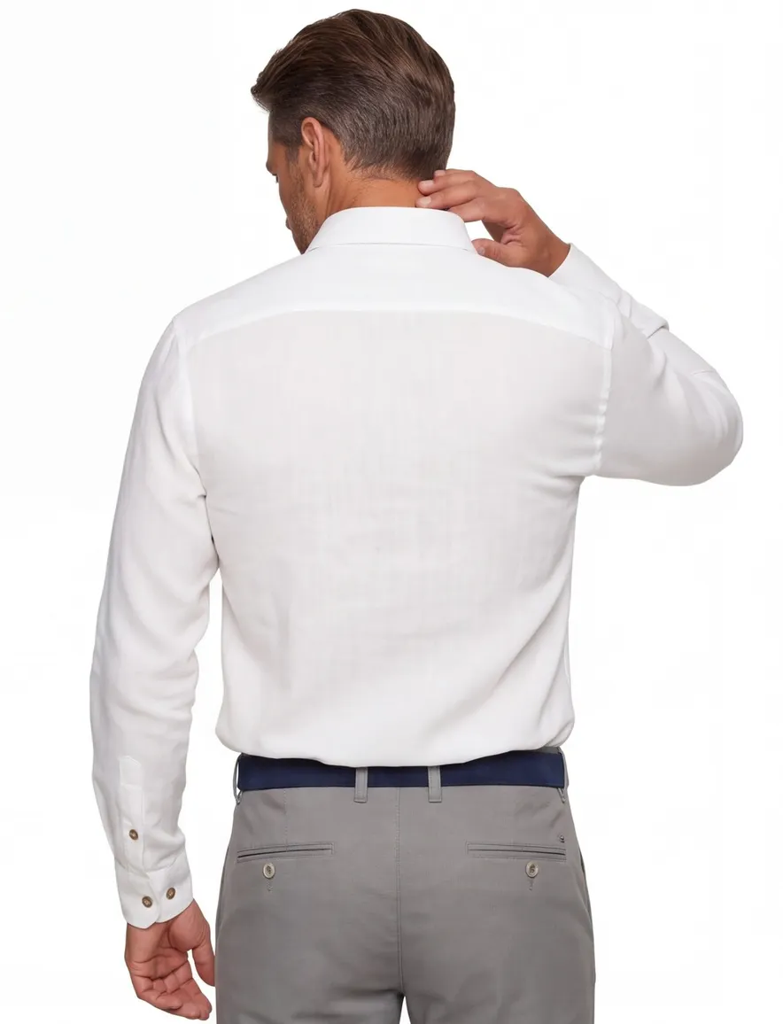 Ledub Modern Fit overhemd wit linnen mouwlengte 7