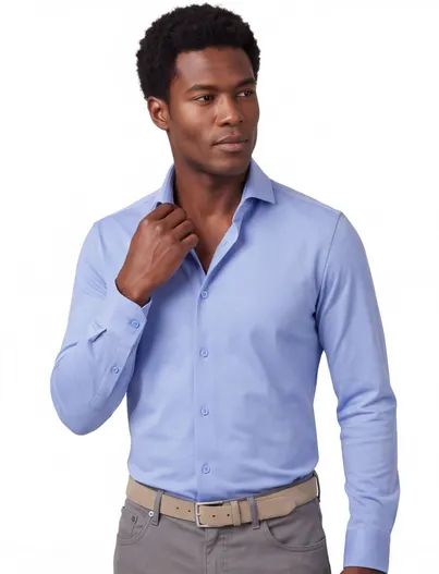 Ledub Ledub overhemd stretch slim fit lichtblauw