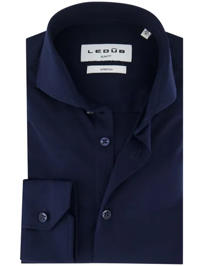 Ledub donkerblauw overhemd Ledub slim fit cutaway boord mouwlengte 7
