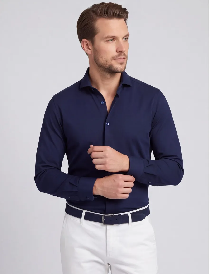 Ledub Slim overhemd d.blauw mouwlengte 7