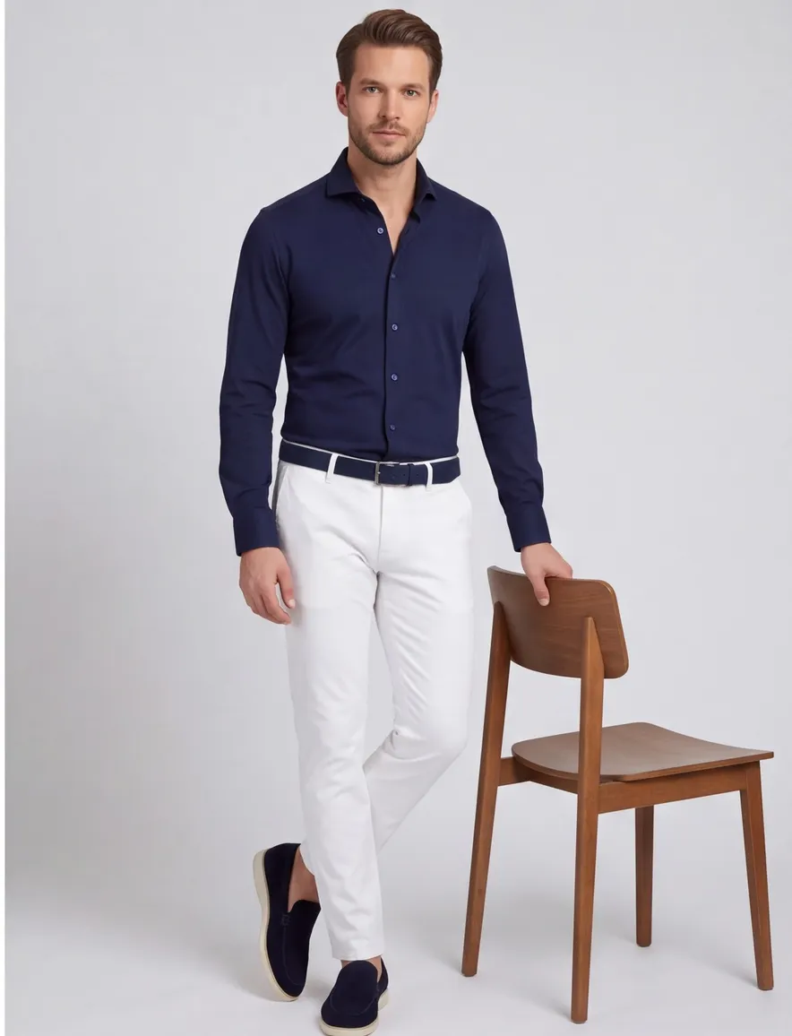 Ledub Slim overhemd d.blauw mouwlengte 7