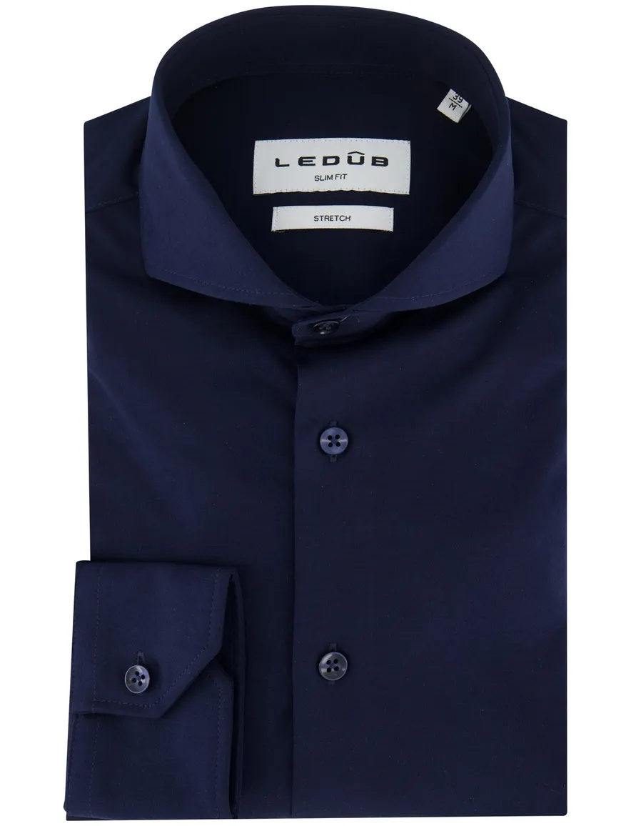 donkerblauw overhemd Ledub slim fit cutaway boord mouwlengte 7