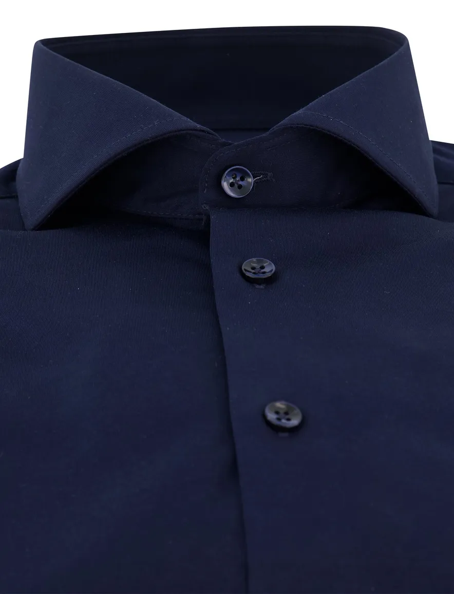 Ledub slim fit overhemd donkerblauw jersey mouwlengte 7