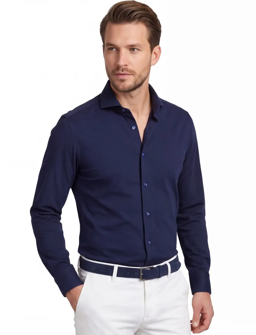 donkerblauw overhemd Ledub slim fit cutaway boord mouwlengte 7