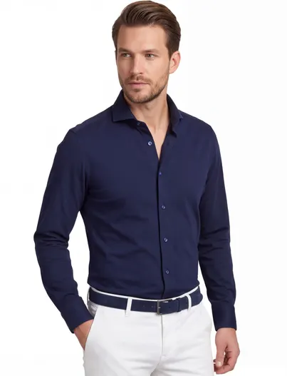 Ledub overhemd Ledub slim fit donkerblauw jersey mouwlengte 7 cutaway