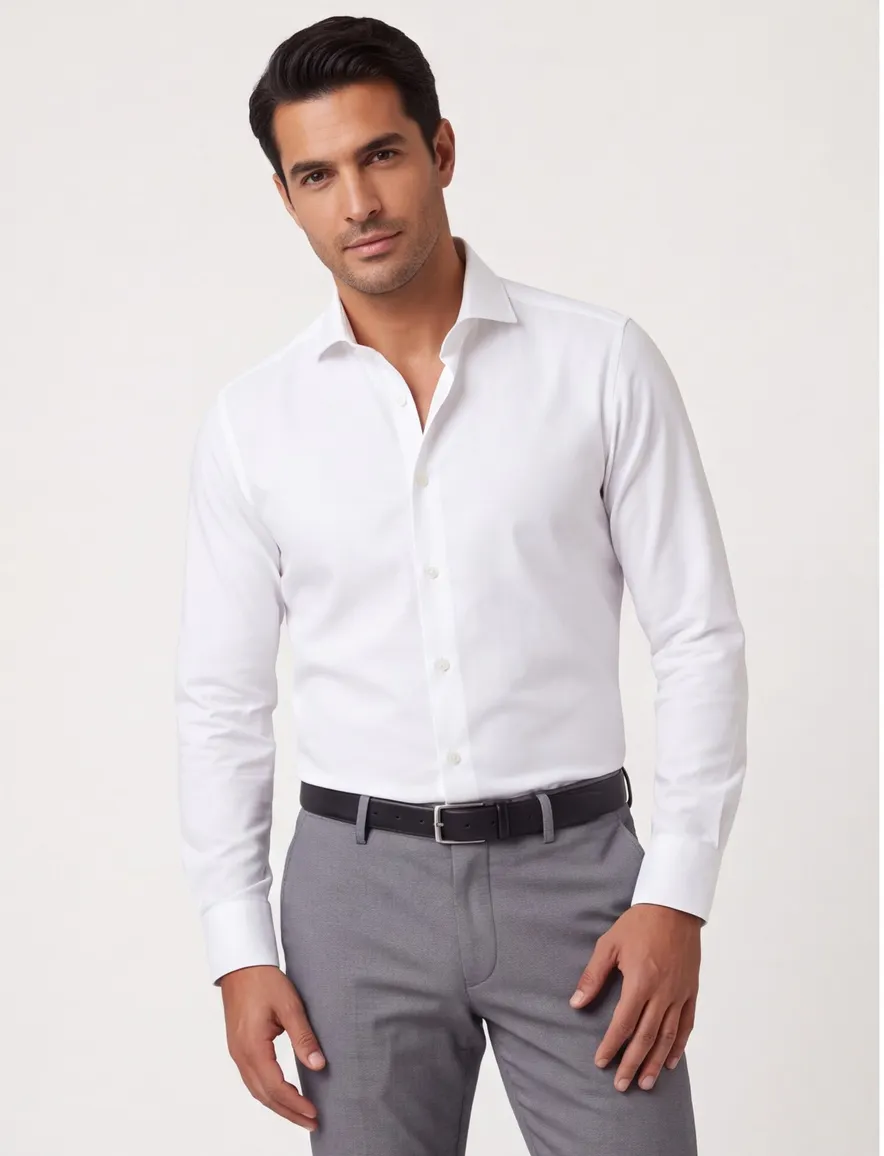 Ledub overhemd stretch slim fit wit