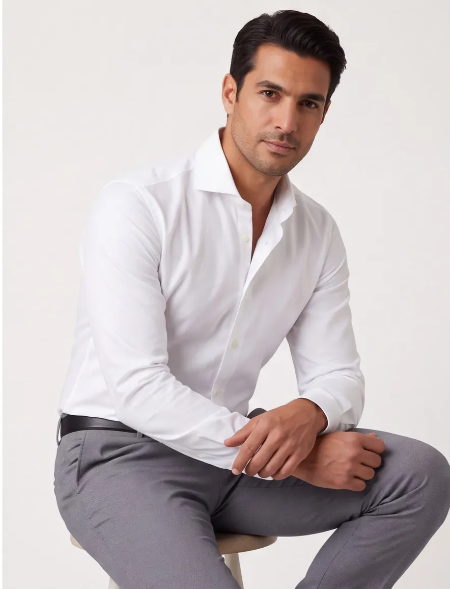 Ledub overhemd stretch slim fit wit