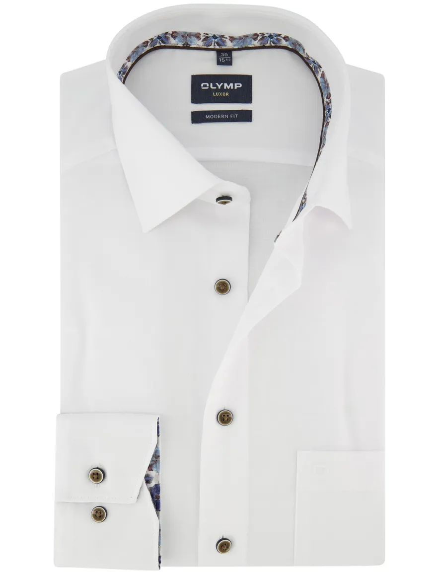 Overhemd OLYMP Luxor strijkvrij Modern Fit mouwlengte 7 wit