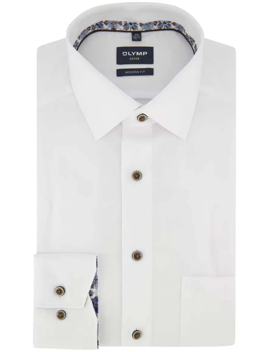 Overhemd OLYMP Luxor strijkvrij Modern Fit mouwlengte 7 wit