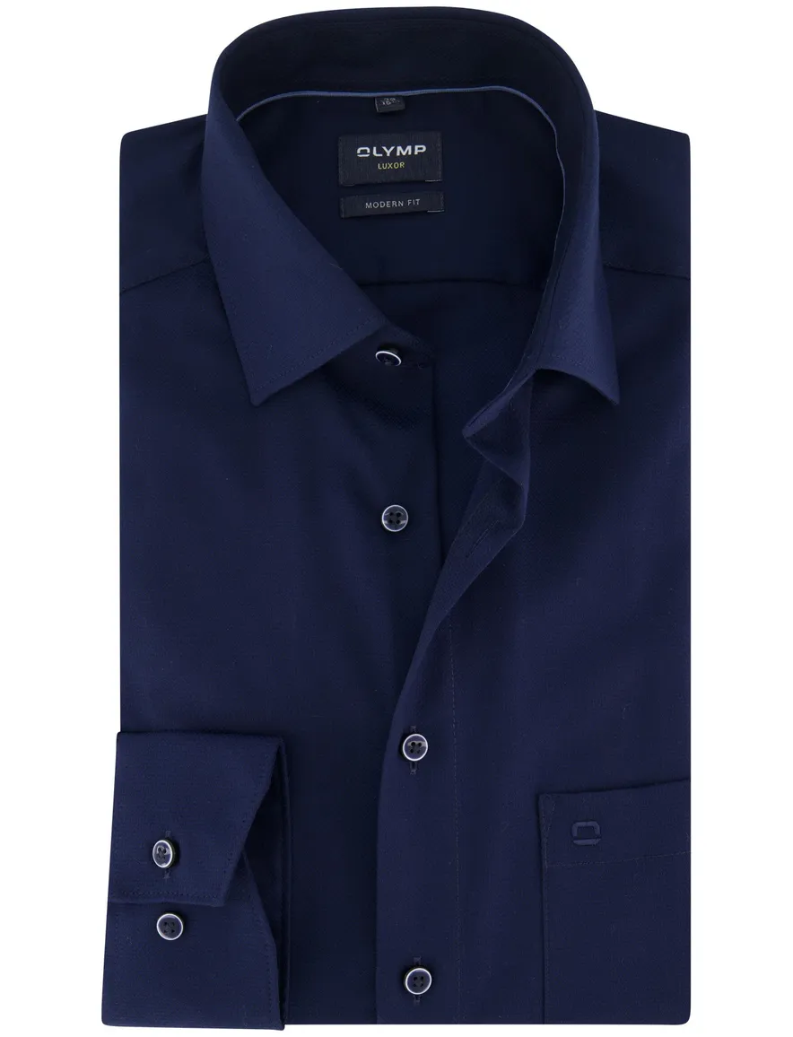 OLYMP overhemd Modern Fit strijkvrij donkerblauw mouwlengte 7