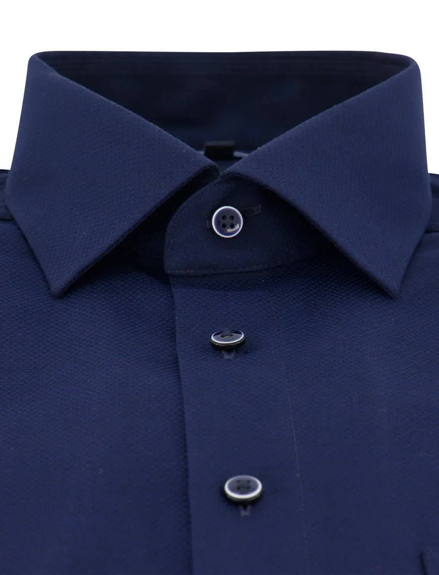 Overhemd OLYMP Modern Fit donkerblauw strijkvrij mouwlengte 7