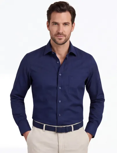 Olymp Modern Fit OLYMP donkerblauw strijkvrij overhemd mouwlengte 7