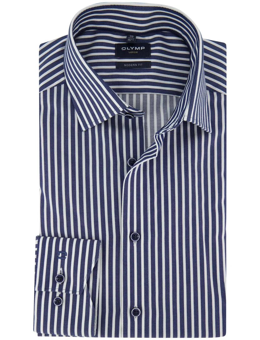 Overhemd mouwlengte 7 OLYMP Modern Fit donkerblauw wit gestreept