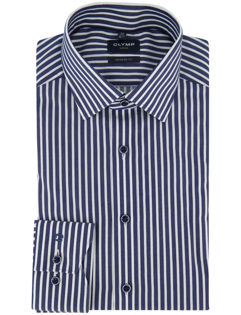 Overhemd mouwlengte 7 OLYMP Modern Fit donkerblauw wit gestreept