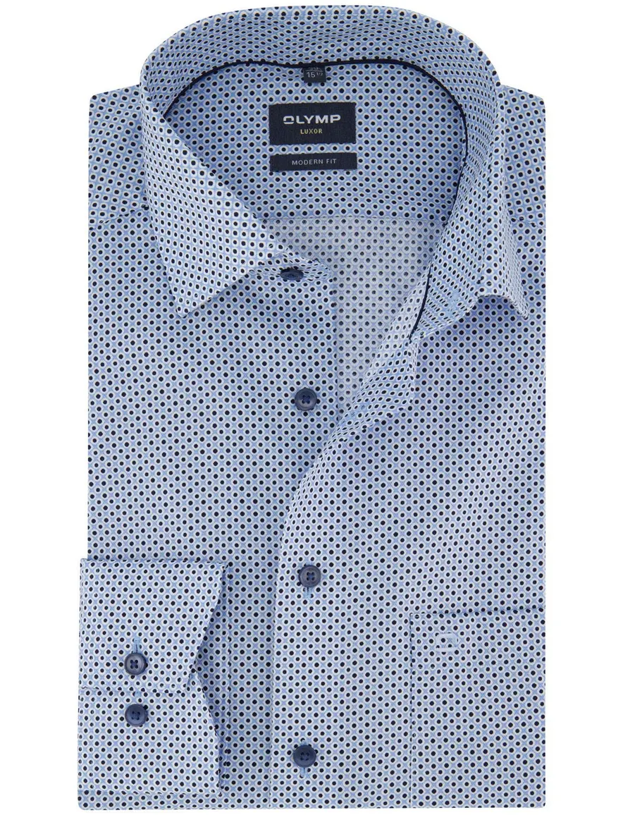 Olymp overhemd mouwlengte 7 blauw print