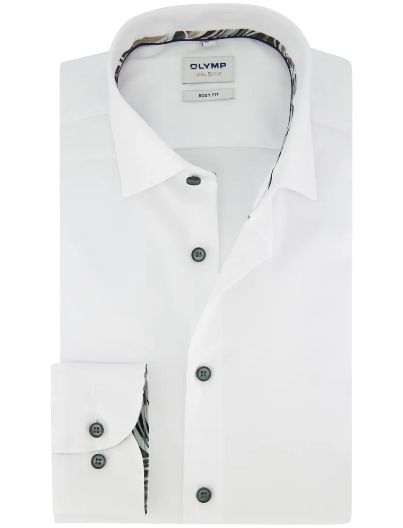 Body fit Olymp overhemd wit semi-wide collar mouwlengte 7