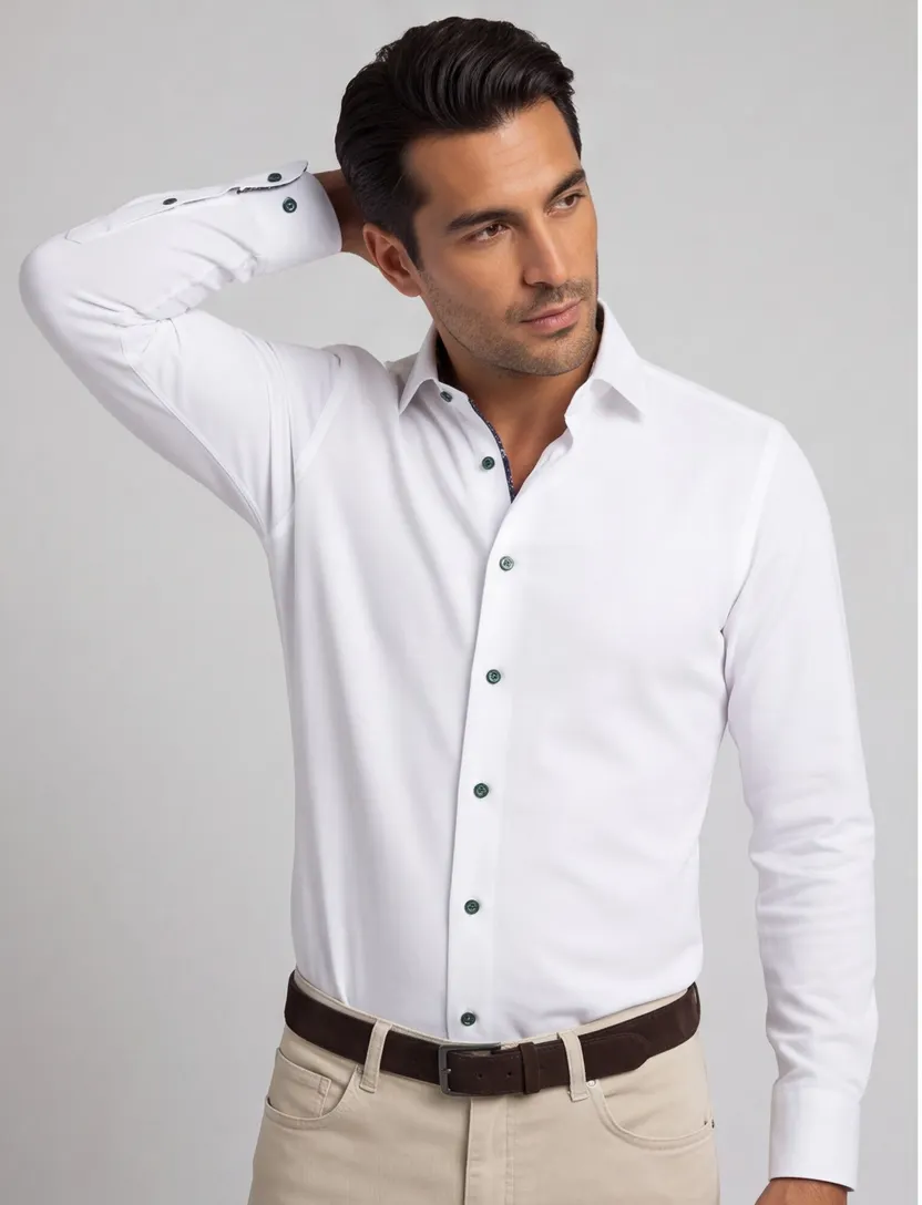Body fit Olymp overhemd wit semi-wide collar mouwlengte 7