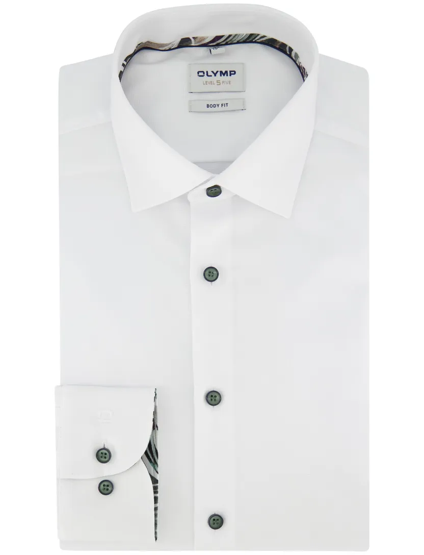 Body fit Olymp overhemd wit semi-wide collar mouwlengte 7