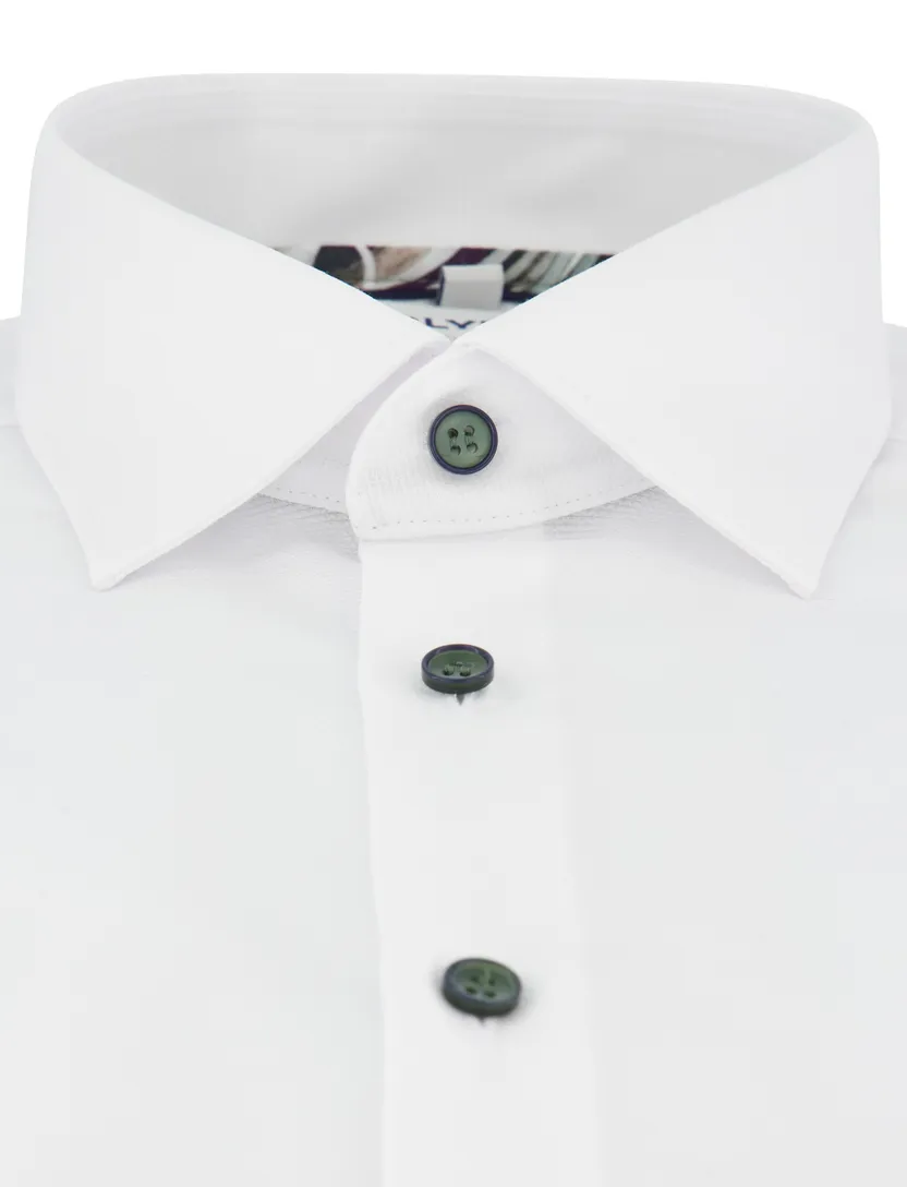Body fit Olymp overhemd wit semi-wide collar mouwlengte 7
