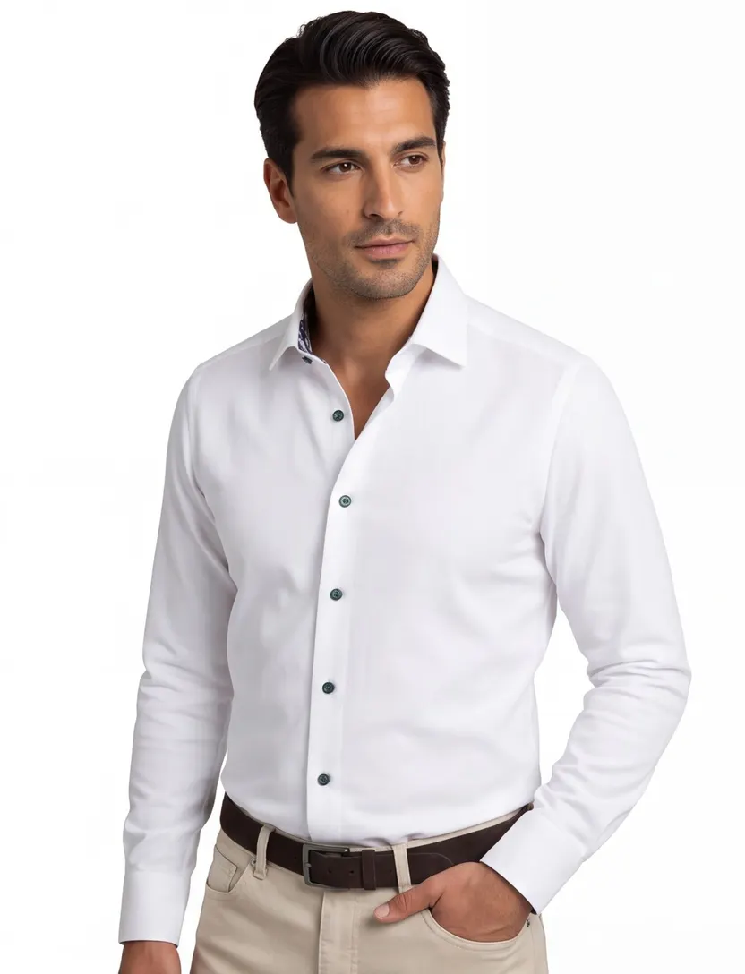 Body fit Olymp overhemd wit semi-wide collar mouwlengte 7
