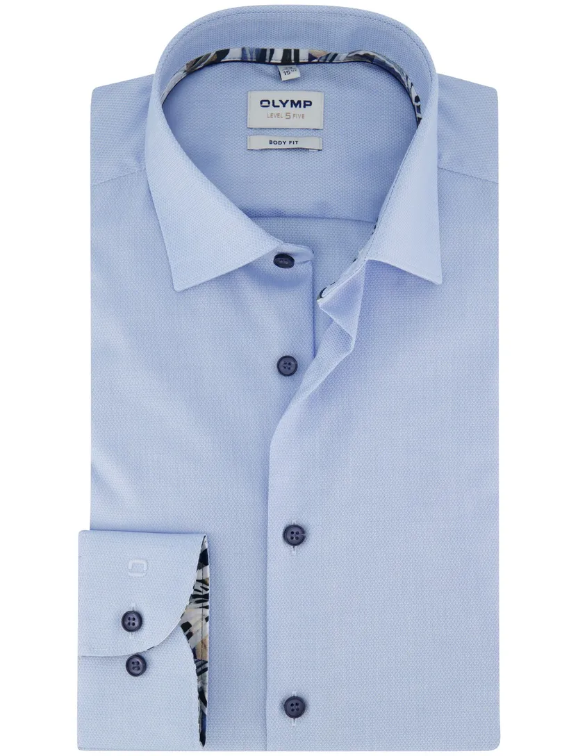 Body fit Olymp overhemd blauw semi-wide collar mouwlengte 7