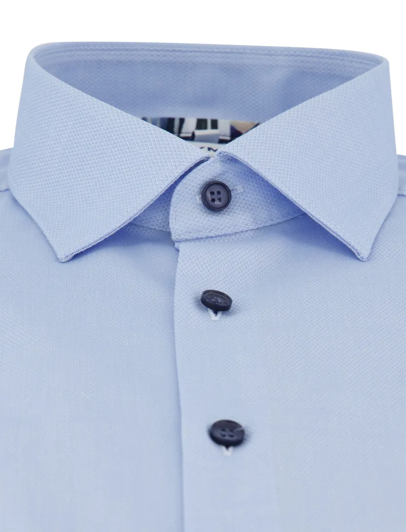Body fit Olymp overhemd blauw semi-wide collar mouwlengte 7