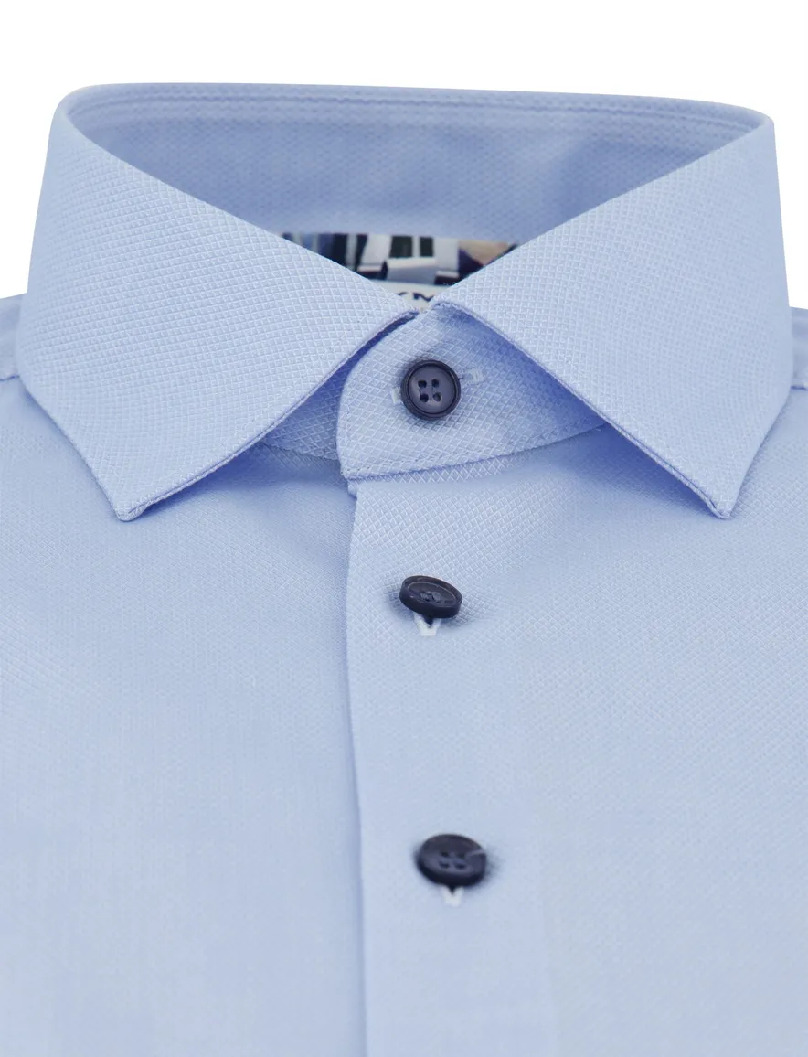 Overhemd blauw Olymp body fit met donkere knoop mouwlengte 7