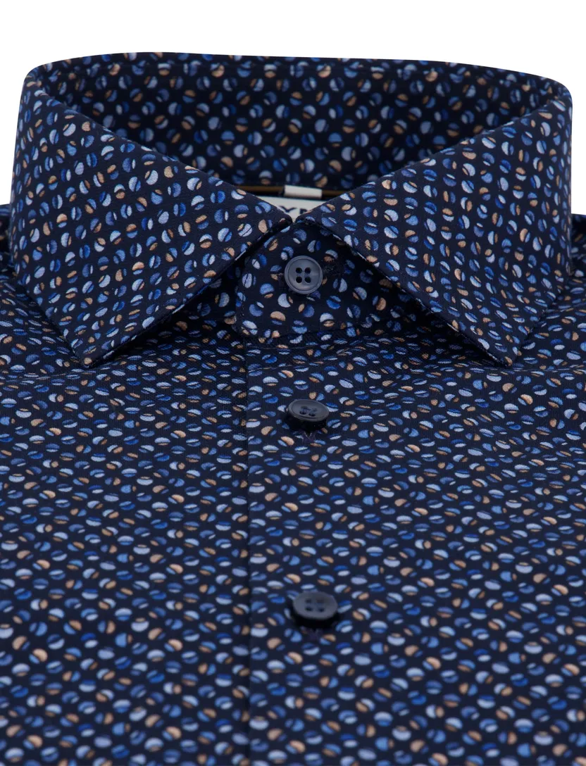 Body fit Olymp overhemd donkerblauw semi-wide collar geprint