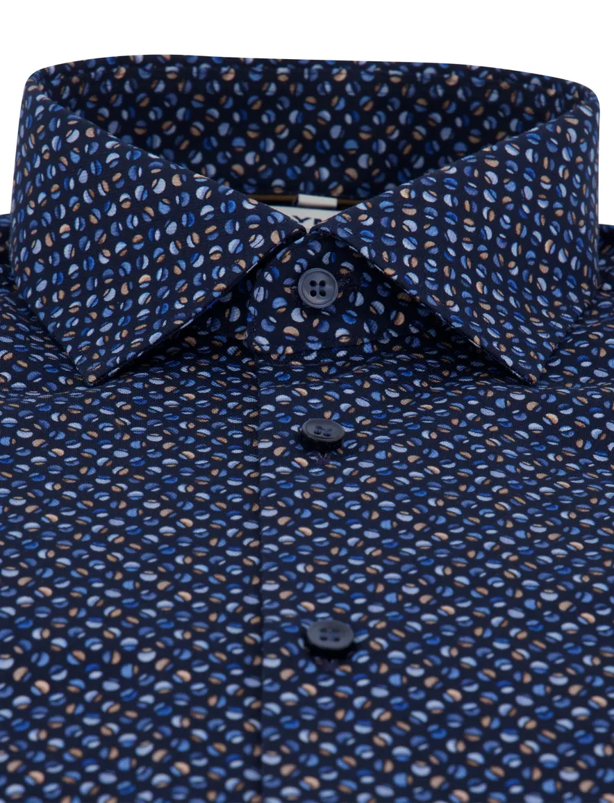 Overhemd donkerblauw Olymp body fit geprint mouwlengte 7