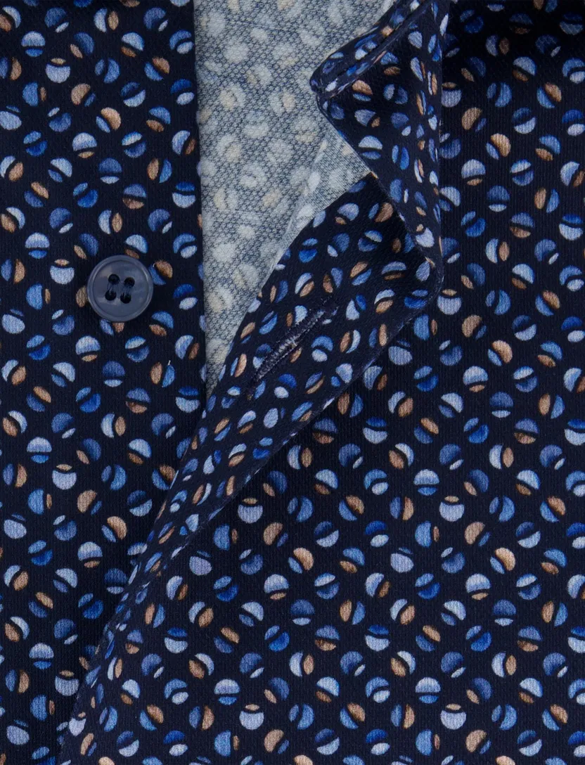 Body fit Olymp overhemd donkerblauw semi-wide collar geprint