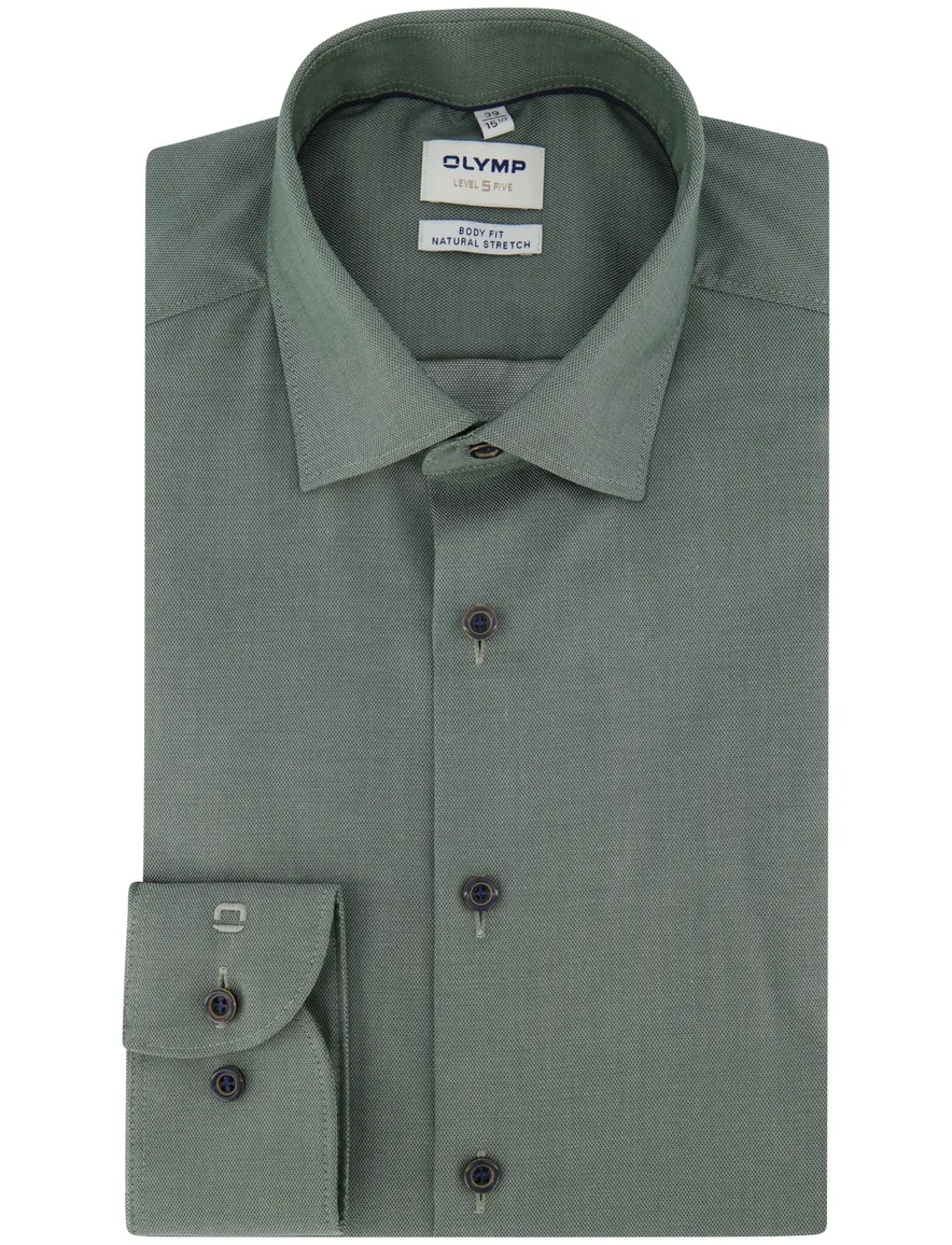 Slim fit overhemd Olymp body fit mouwlengte 7 groen