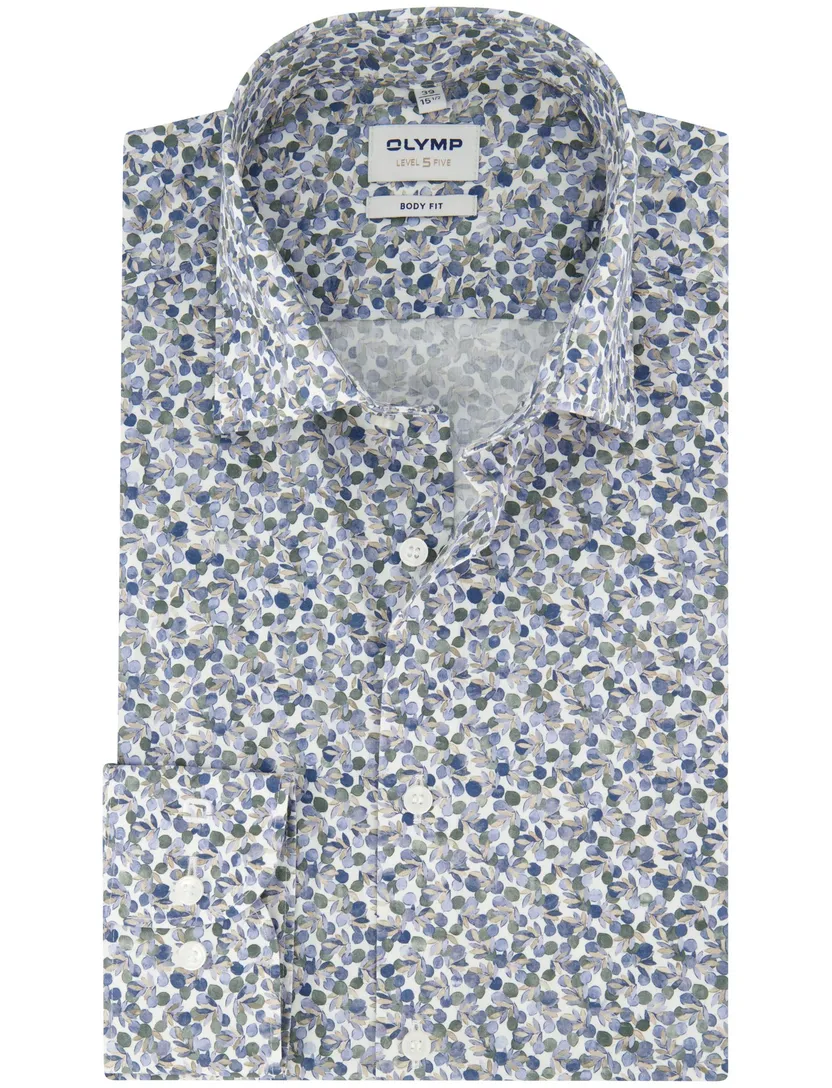 Overhemd Olymp slim fit bloemen print blauw
