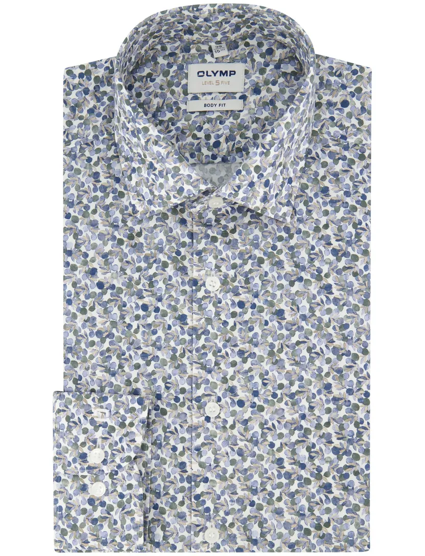 Overhemd Olymp slim fit bloemen print blauw