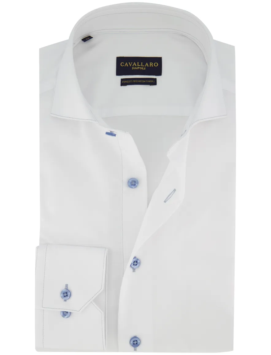 Overhemd Cavallaro wit Cossato slim fit wide spread boord