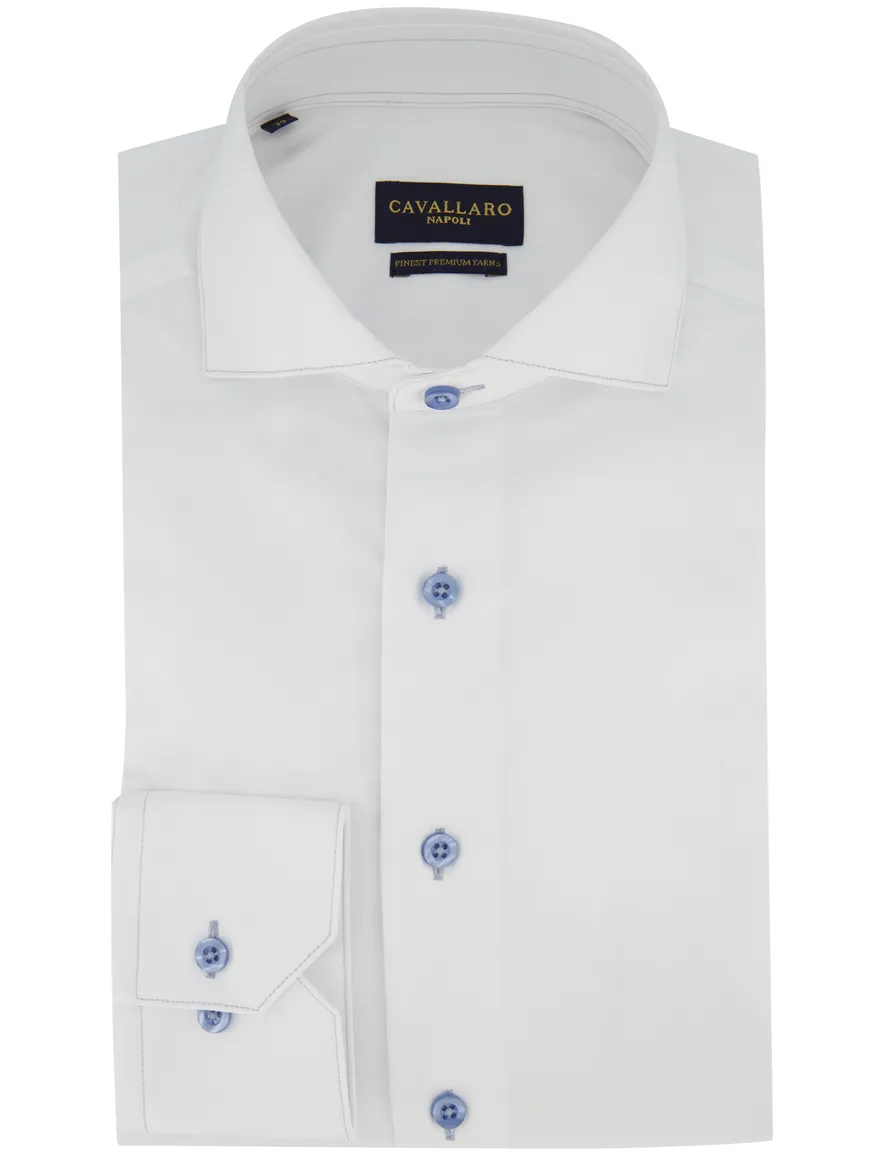 Overhemd Cavallaro wit Cossato slim fit wide spread boord
