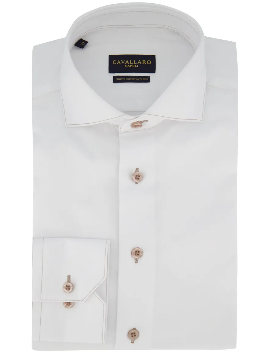 Overhemd Cavallaro wit Cossato slim fit cutaway boord