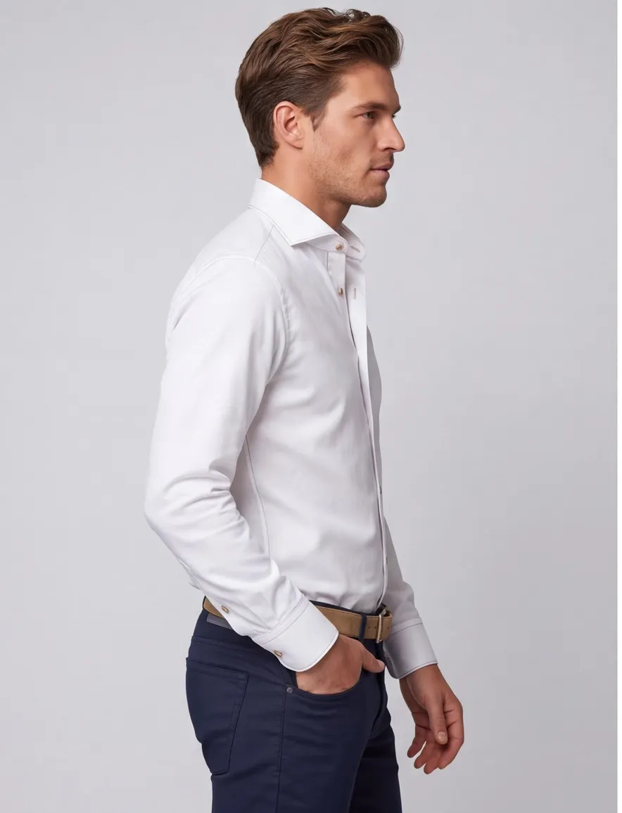 slim fit overhemd Cavallaro Napoli wit mouwlengte 7