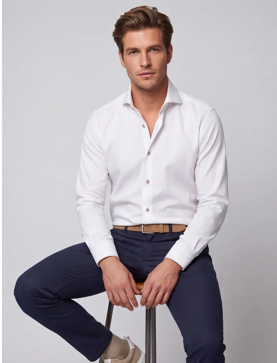 slim fit overhemd Cavallaro Napoli wit mouwlengte 7