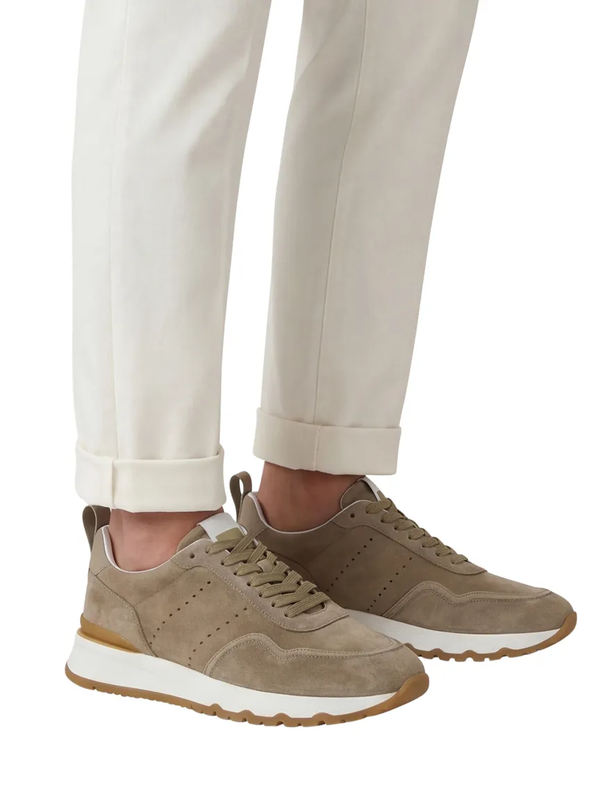 lage suede sneakers khaki Giorgio met witte zool