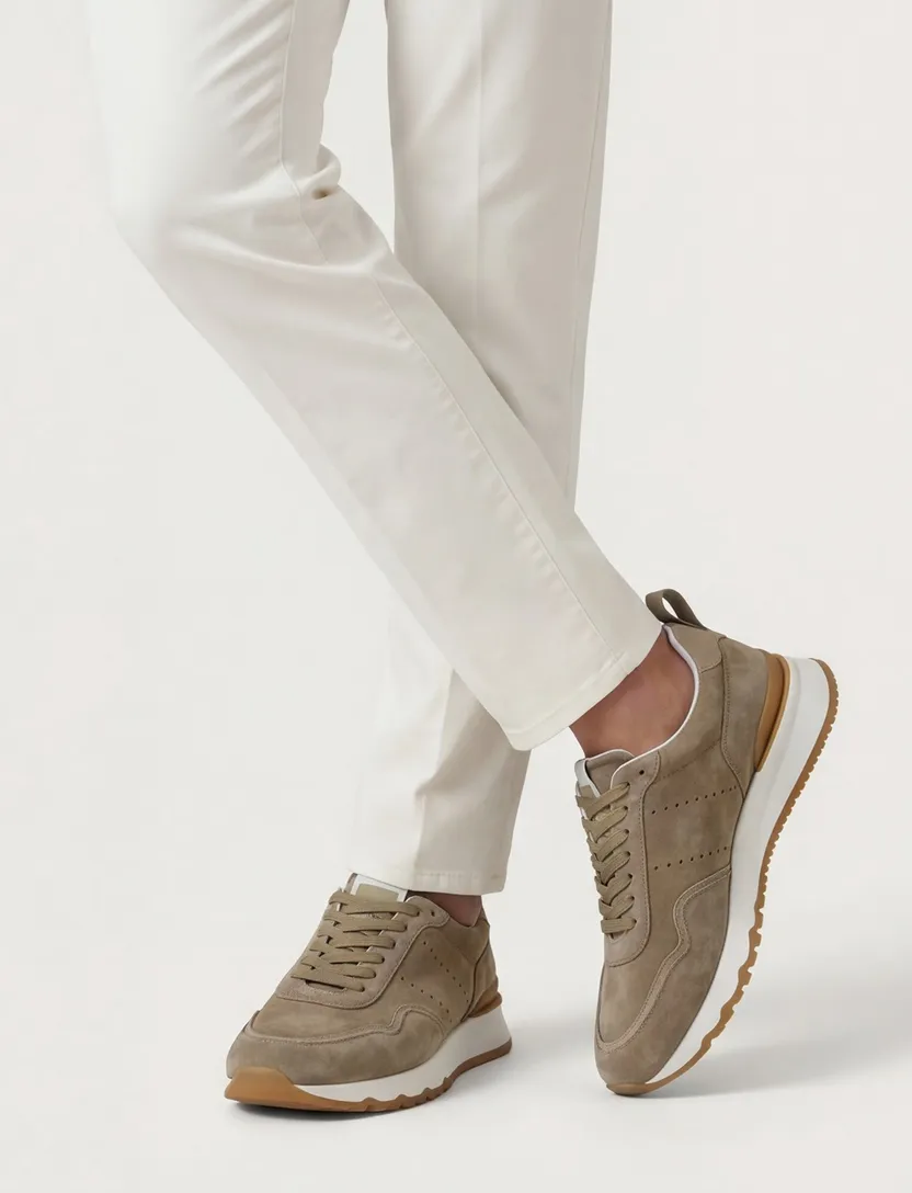 sneakers laag Giorgio suede met witte zool khaki