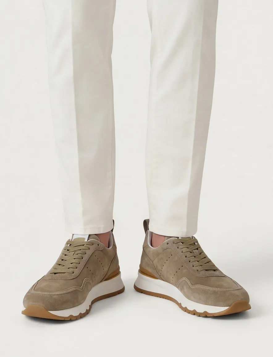 lage suede sneakers khaki Giorgio met witte zool