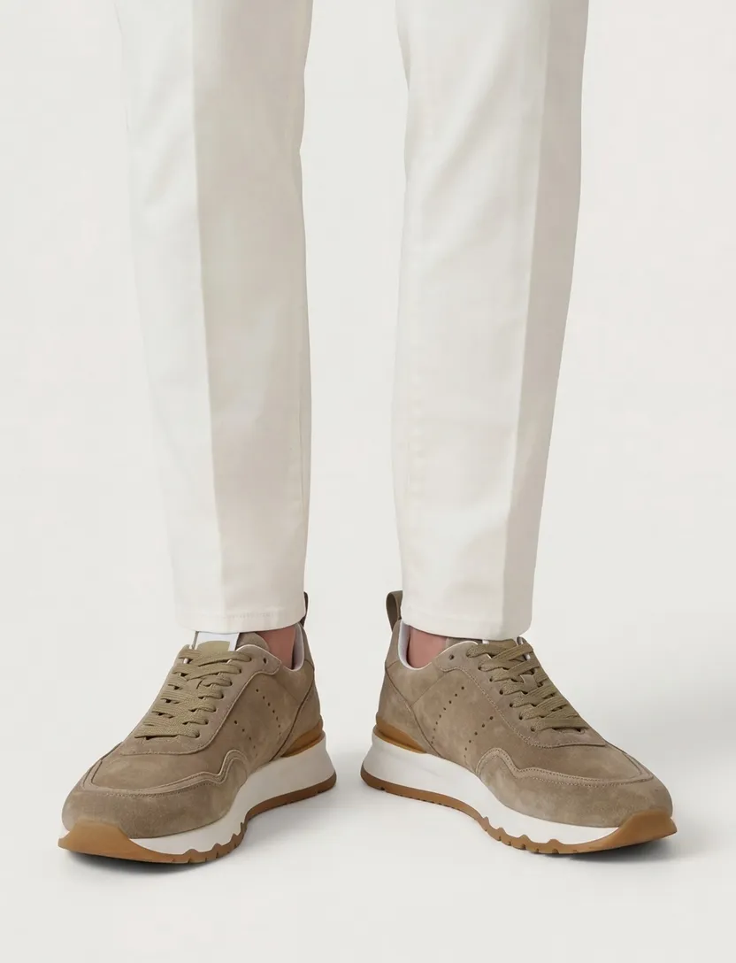 sneakers laag Giorgio suede met witte zool khaki