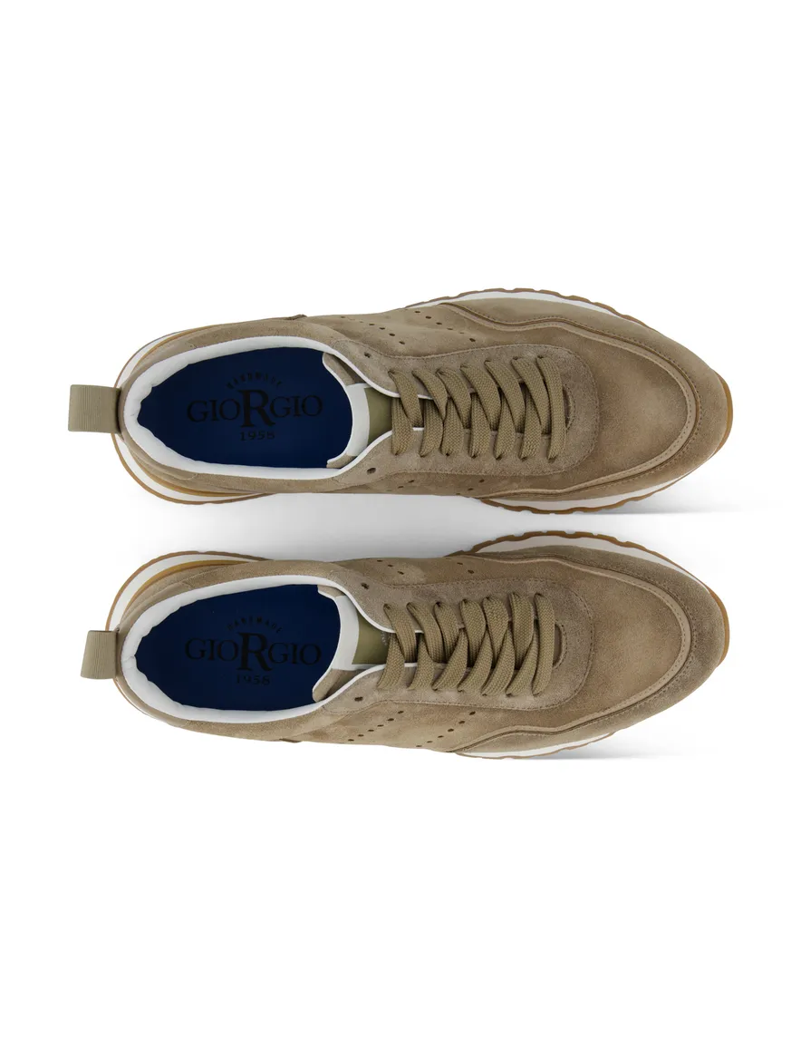 lage suede sneakers khaki Giorgio met witte zool