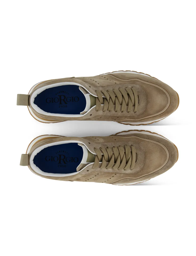 sneakers laag Giorgio suede met witte zool khaki