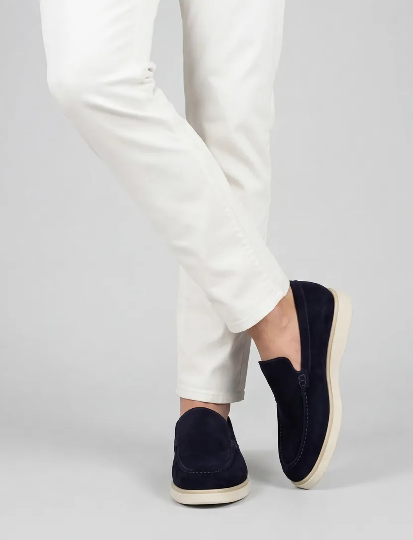 Nette loafers Giorgio donkerblauw leer suede effen